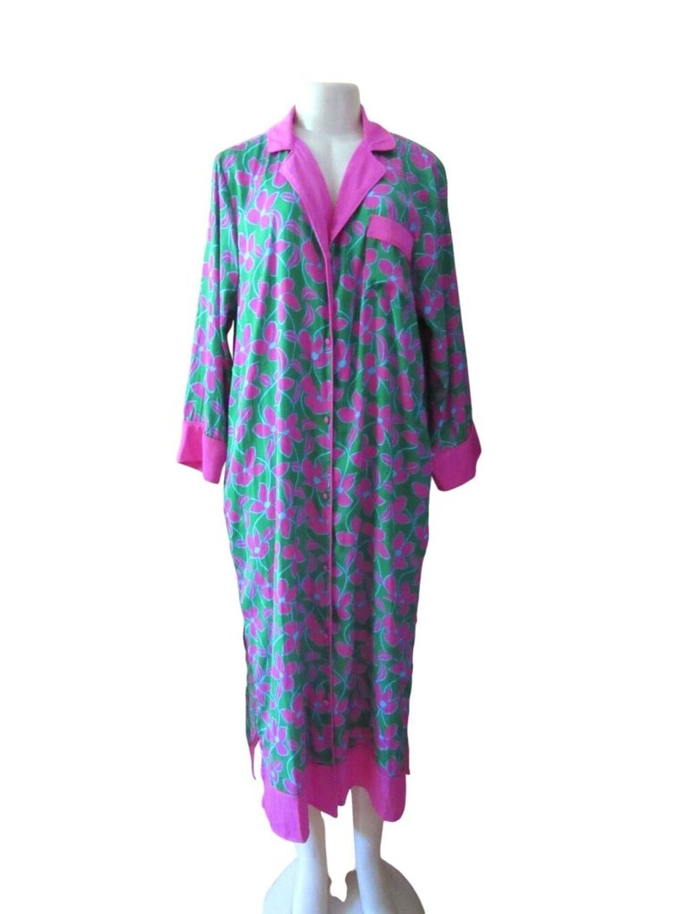 Kate Spade Floral Green Pink Full Length Nightgown Lounge Dress SZ XL - Picture 2 of 9